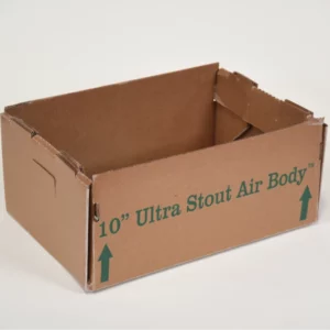 Close-up photo of a cardboard box containing an “Ultra Stout Air Body”