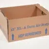 A close-up photo of a cardboard box with the words "13" XL-A Dura Air Body" and "KEEP REFRIGERATED" printed on the side.