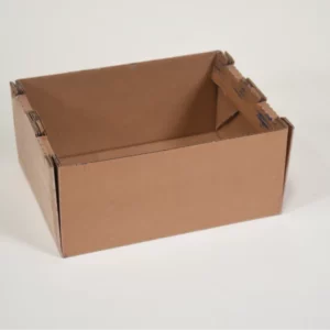 An open, empty brown cardboard box on a white background.
