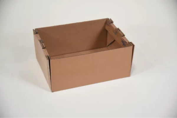 An open, empty brown cardboard box on a white background.