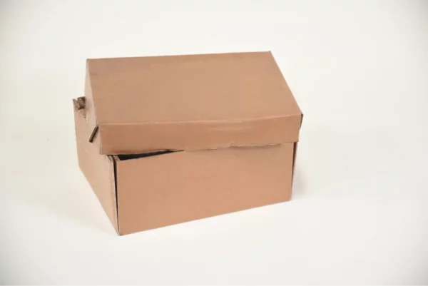 A small, closed brown cardboard box with a slightly ajar lid on a white background.