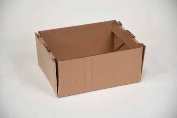 An open, empty brown cardboard box on a white background.