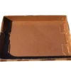 Empty cardboard pizza box viewed from the top against a white background