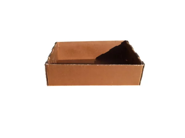 An open, empty brown cardboard box against a white background, with shadows inside indicating depth.