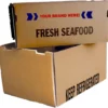Cardboard box labeled 'Fresh Seafood' and 'Keep Refrigerated' with customizable branding.