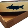 Open cardboard box with a catfish silhouette design.