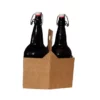 Two dark glass bottles with flip-top lids placed in a brown cardboard bottle carrier with a handle.