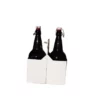 Two dark glass bottles with flip-top lids placed in a white cardboard bottle carrier with a handle.