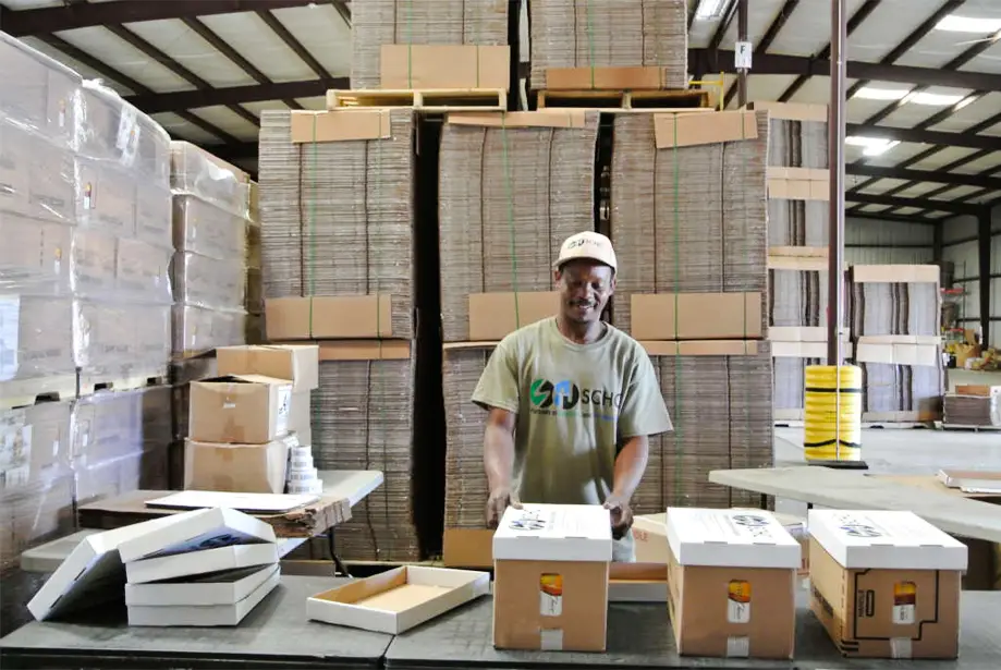 Warehouse worker with packages | SCHC Packaging & Logistics Solutions
