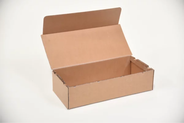 A closed brown cardboard wetlock box designed for refrigerated contents, slightly open at the top, on a white background.
