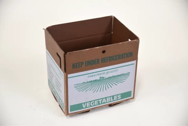 a brown box with a white and green label