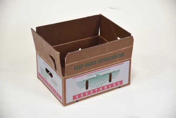 a brown box with a white and green label