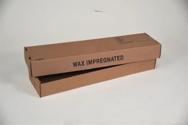 A brown cardboard P-Core box with 'WAX IMPREGNATED' printed on the side, set against a white background.