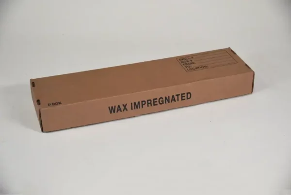 A brown cardboard P-Core box with 'WAX IMPREGNATED' printed on the side.