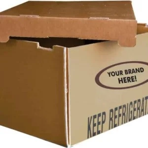 Branded cardboard box with lid open