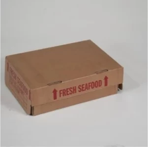 Cardboard box labeled "Fresh Seafood"